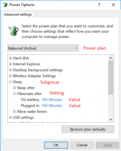 Advanced power settings